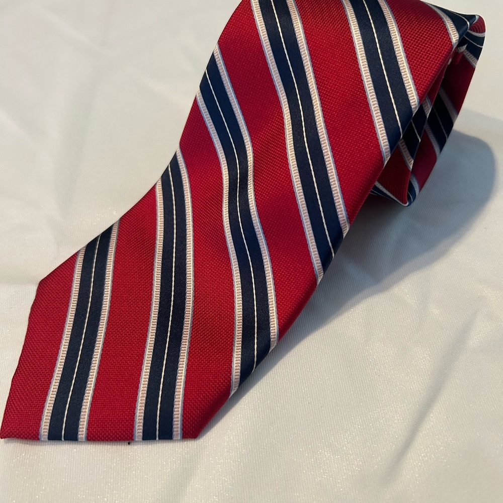 Nautica Red and Blue Striped Tie 100% Silk